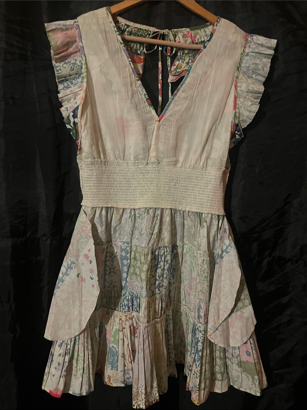LOVE THE LABEL Patchwork Floral Ruffle Mini Dress - Multicolor Boho - Picture 5 of 7